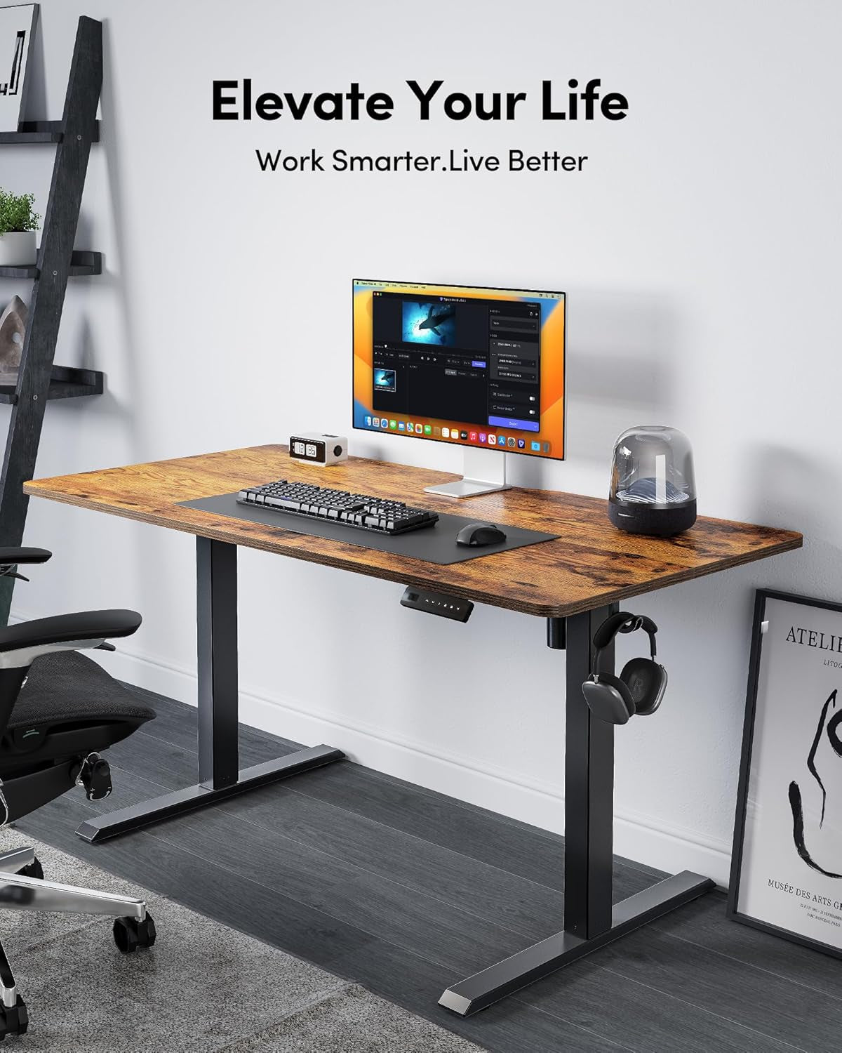 Electric Standing Desk, Rustic Brown