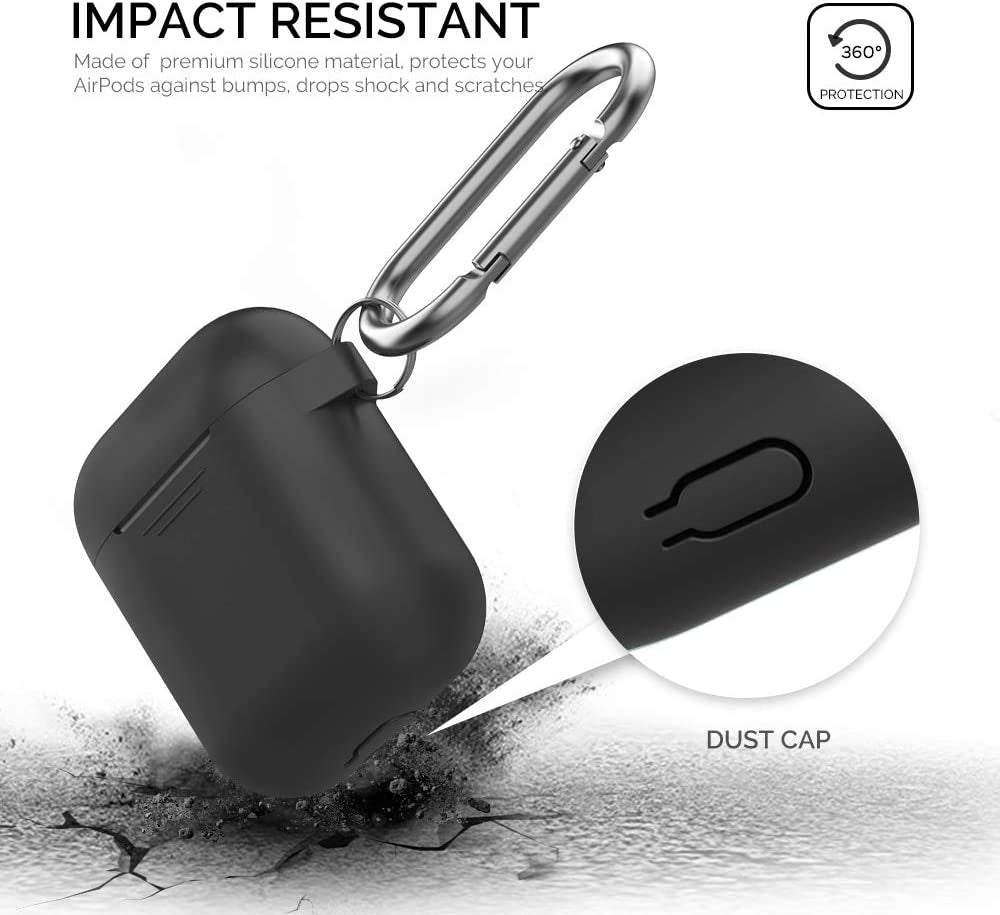 Silicone Case Protective Cover [Front LED Visible] Compatible with Apple Airpods 2 & 1 (Black)