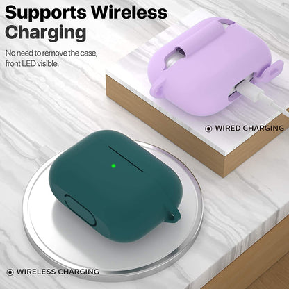 Airpods Pro 1St/2Nd Generation Case Cover, Protective Silicone Skin Accessories with Keychain for Women & Men for Apple Airpods Pro 2019/2022 Charging Case,Front LED Visible-Midnight Green