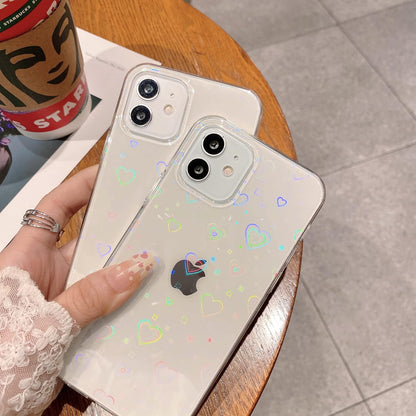 Compatible with Iphone 12 Case, Iphone 12 Pro Case, Clear Laser Glitter Bling Heart Soft & Flexible TPU and Hard PC Shockproof Cover Women Girls Heart Pattern Case (Rainbow Heart/Clear)