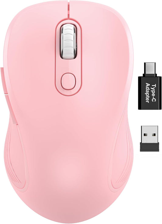 Wireless Mouse for Laptop, 2.4Ghz Ergonomic Computer Mouse with Back & Forward Buttons, 3 Adjustable DPI Levels, 6 Buttons, Optical USB Cordless Mice for Windows Macbook PC, M01 (Baby Pink)
