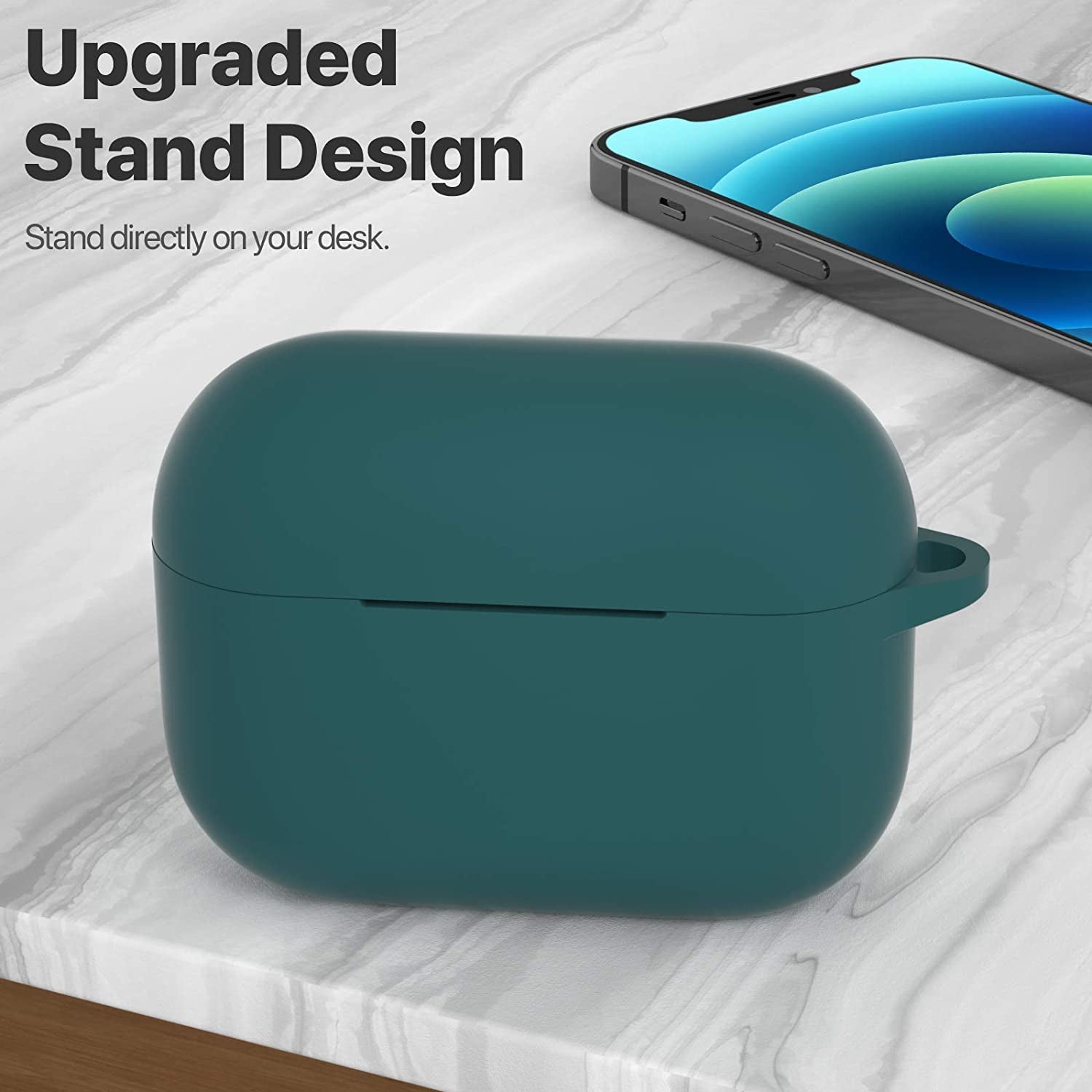 Airpods Pro 1St/2Nd Generation Case Cover, Protective Silicone Skin Accessories with Keychain for Women & Men for Apple Airpods Pro 2019/2022 Charging Case,Front LED Visible-Midnight Green