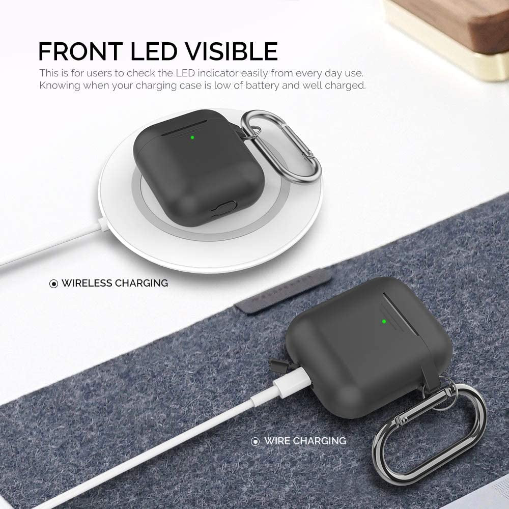 Silicone Case Protective Cover [Front LED Visible] Compatible with Apple Airpods 2 & 1 (Black)
