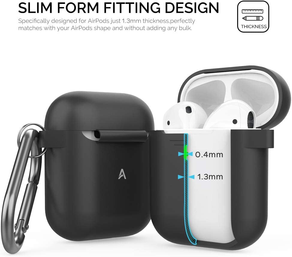 Silicone Case Protective Cover [Front LED Visible] Compatible with Apple Airpods 2 & 1 (Black)