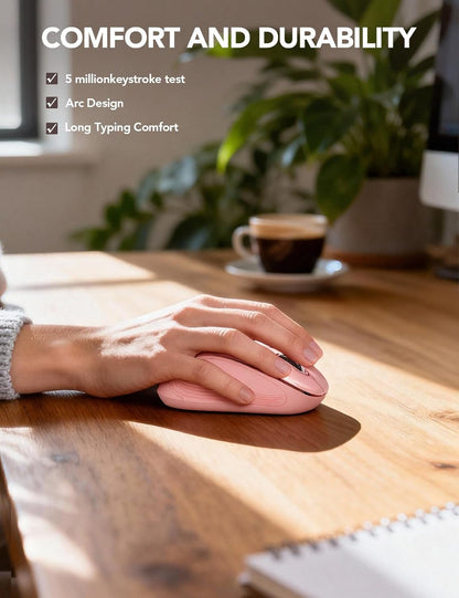Wireless Mouse for Laptop, 2.4Ghz Ergonomic Computer Mouse with Back & Forward Buttons, 3 Adjustable DPI Levels, 6 Buttons, Optical USB Cordless Mice for Windows Macbook PC, M01 (Baby Pink)