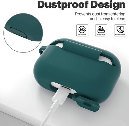 Airpods Pro 1St/2Nd Generation Case Cover, Protective Silicone Skin Accessories with Keychain for Women & Men for Apple Airpods Pro 2019/2022 Charging Case,Front LED Visible-Midnight Green