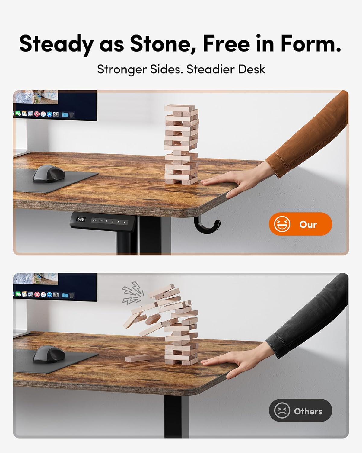 Electric Standing Desk, Rustic Brown