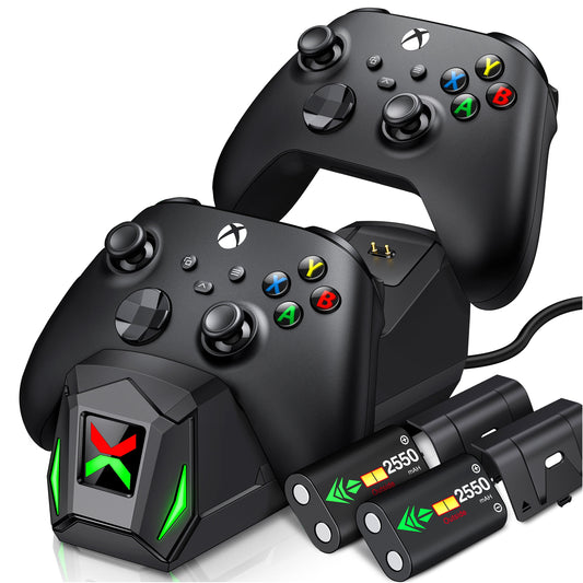 Controller Dock Charger for Xbox, Charging Station with 2*2550Mah Controller Battery Packs for Xbox Series/One X/S/Elite