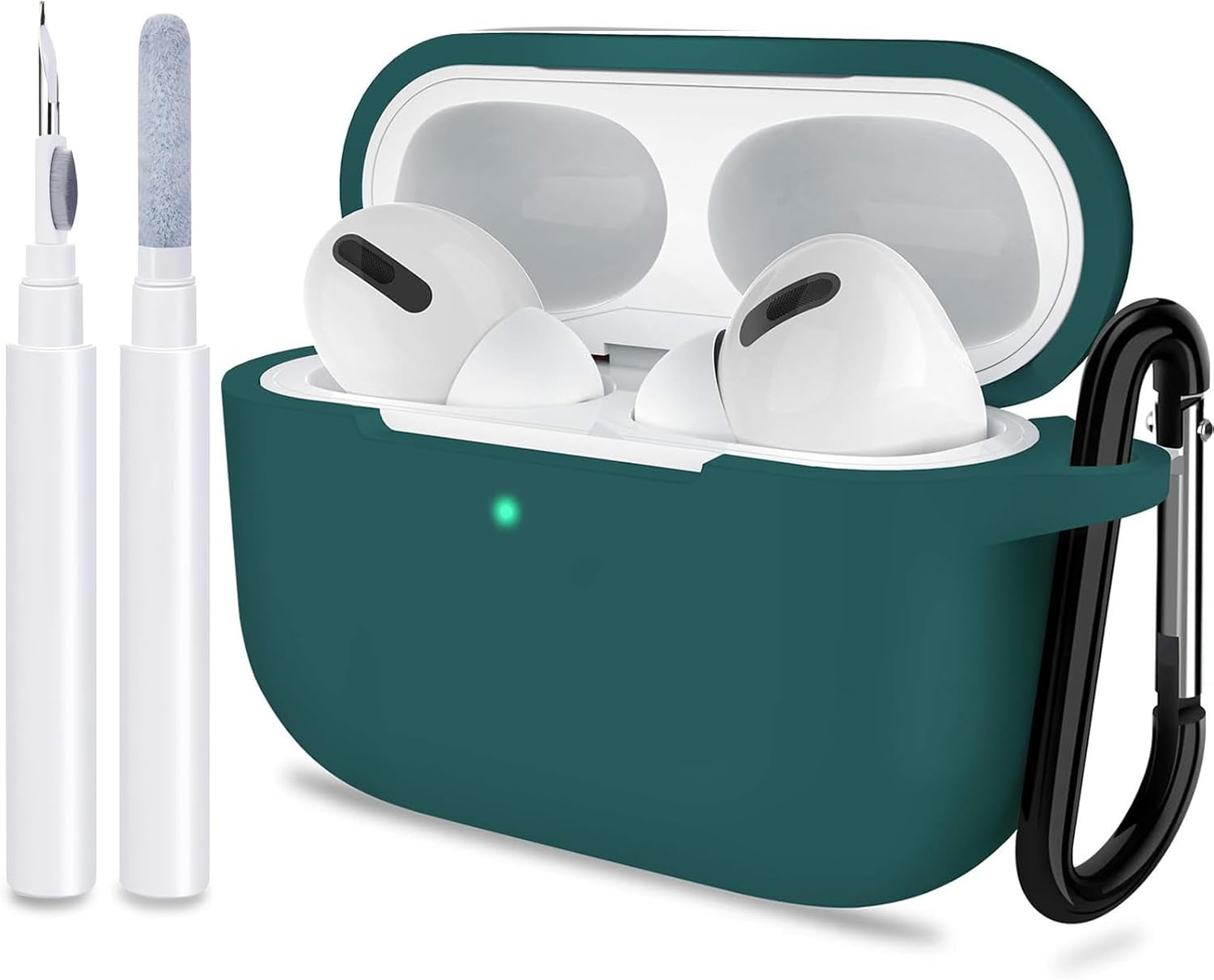 Airpods Pro 1St/2Nd Generation Case Cover, Protective Silicone Skin Accessories with Keychain for Women & Men for Apple Airpods Pro 2019/2022 Charging Case,Front LED Visible-Midnight Green