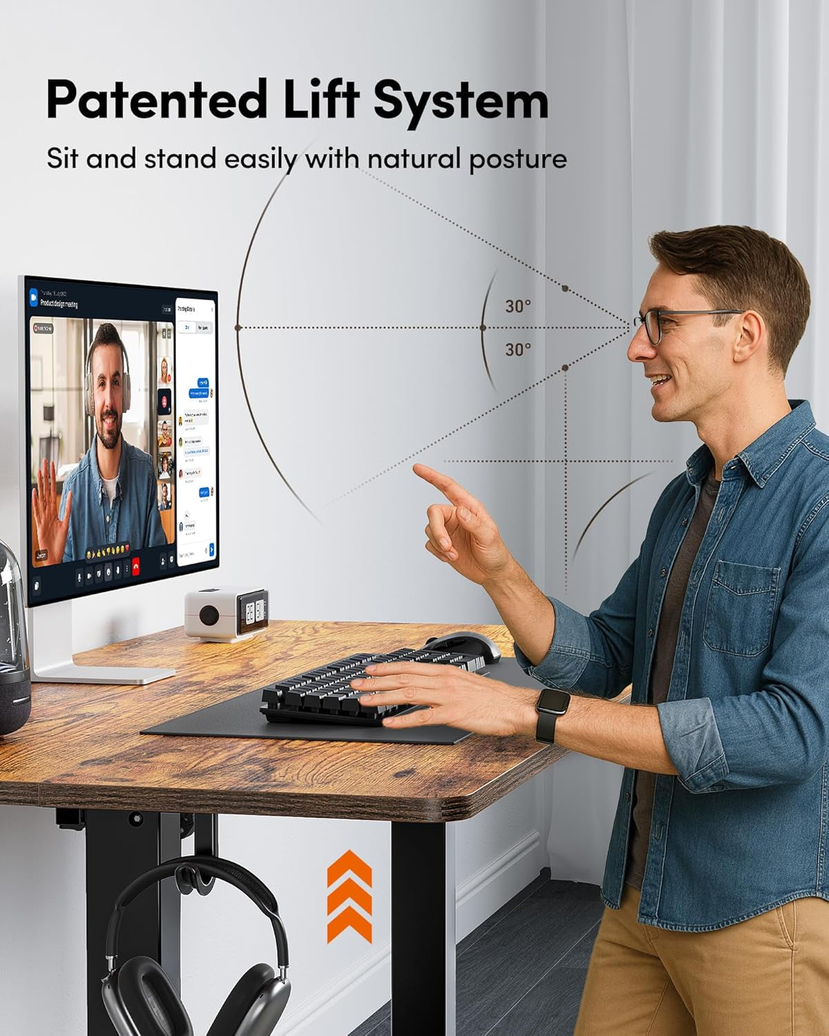 Electric Standing Desk, Rustic Brown