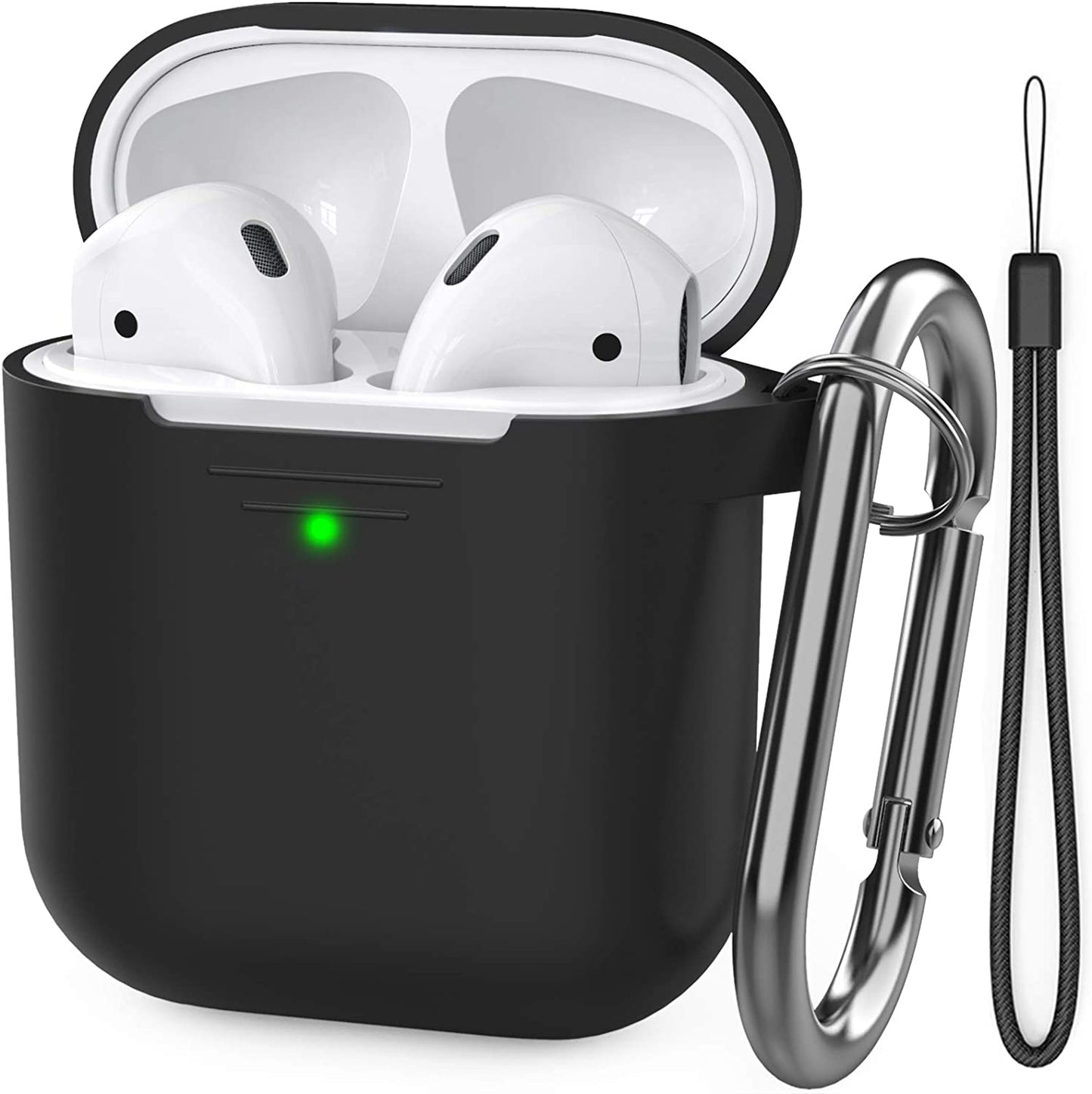 Silicone Case Protective Cover [Front LED Visible] Compatible with Apple Airpods 2 & 1 (Black)