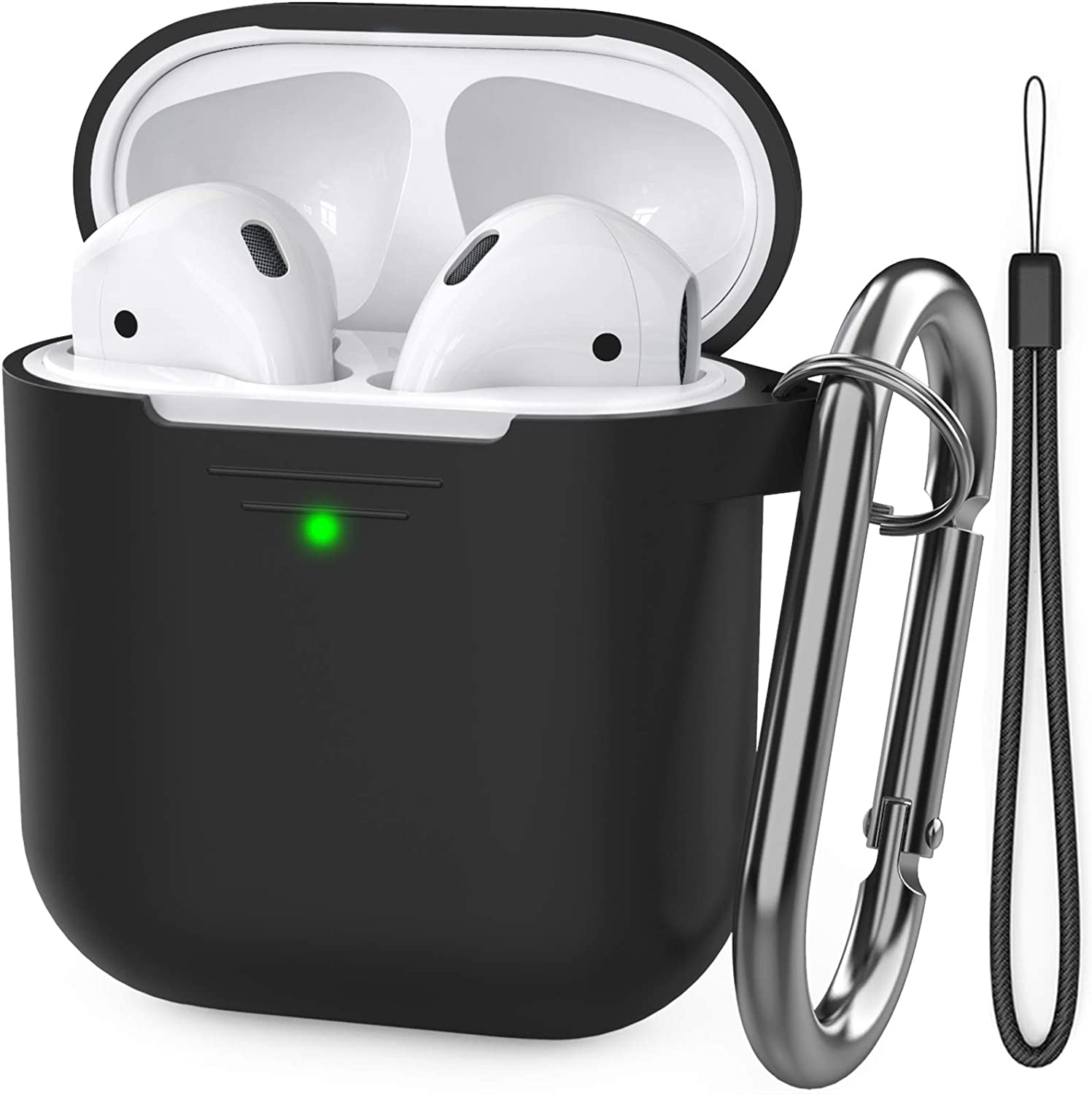 Silicone Case Protective Cover [Front LED Visible] Compatible with Apple Airpods 2 & 1 (Black)