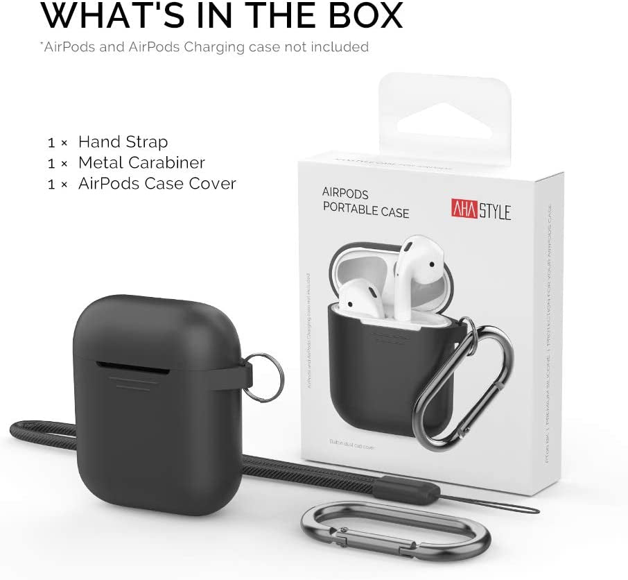 Silicone Case Protective Cover [Front LED Visible] Compatible with Apple Airpods 2 & 1 (Black)