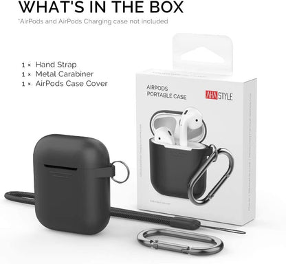 Silicone Case Protective Cover [Front LED Visible] Compatible with Apple Airpods 2 & 1 (Black)