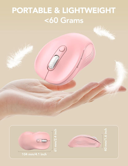 Wireless Mouse for Laptop, 2.4Ghz Ergonomic Computer Mouse with Back & Forward Buttons, 3 Adjustable DPI Levels, 6 Buttons, Optical USB Cordless Mice for Windows Macbook PC, M01 (Baby Pink)