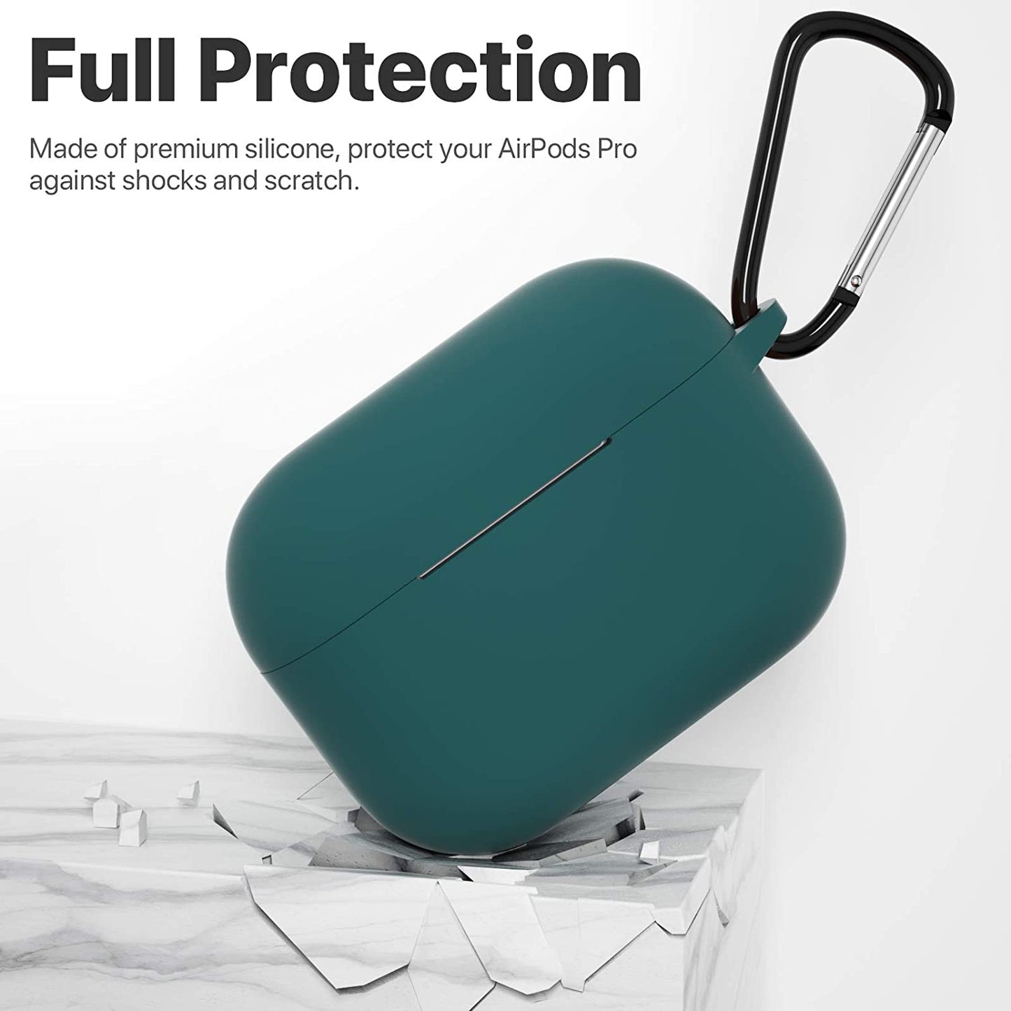 Airpods Pro 1St/2Nd Generation Case Cover, Protective Silicone Skin Accessories with Keychain for Women & Men for Apple Airpods Pro 2019/2022 Charging Case,Front LED Visible-Midnight Green