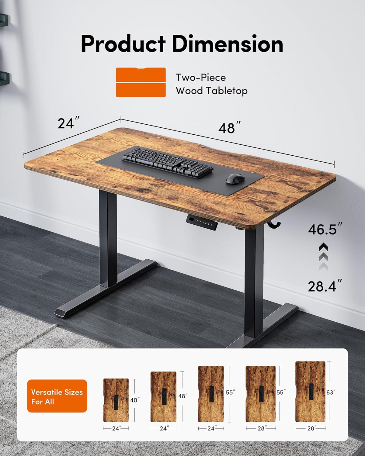 Electric Standing Desk, Rustic Brown